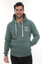 Men's Petrol Standard Fit Regular Cut Full Zippered Hooded Cotton Sweatshirt with Fleece Inside