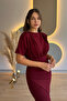 Draped Stoned Burgundy Midi Dress - 8