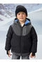 Black Hooded Color Block Boy's Ski Jacket - 2