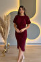 Draped Stoned Burgundy Midi Dress - 3