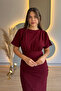 Draped Stoned Burgundy Midi Dress - 5