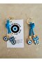 Evil Eye Beaded Keychain with Cat - Blue - 4