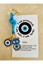 Evil Eye Beaded Keychain with Cat - Blue - 2