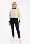 Women's Crew Neck Ribbed and Striped Detail Crop Knitwear Short Sweater
