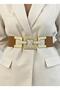 Gold Buckle Elastic Belt Dress Belt Shirt Belt Waist Belt Body Belt - 3