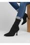 Women's Black Stretch Fabric Heeled Boots - 3