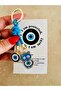 Evil Eye Beaded Keychain with Cat - Blue