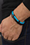 Men's Turquoise Braided Leather Bracelet – Modern Model with Black Steel Accessories