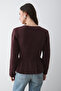 Burgundy 3 Button Pleated Cardigan - 251065 - 4