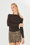 One Shoulder Buckle Detailed Asymmetrical Long Sleeve Blouse - 3