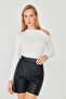 One Shoulder Buckle Detailed Asymmetrical Long Sleeve Blouse - 5