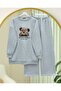 Teddy Bear Printed 3 Thread Sweat Set - Light Gray - 3