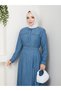 Modest Blue Buttoned Denim Dress – Long Dress with Belt - 5