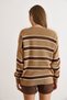 Women's Beige Brown Striped Oversized Knitwear Cardigan Hrk-19000446 - 2