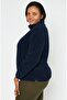 Women High Neck Long Sleeve Textured Sweater, Navy - 3