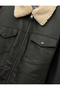 Slim Fit Plush Collar Faux Leather Jacket with Long Sleeves and Flap Pocket Detail - 6