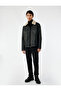 Slim Fit Plush Collar Faux Leather Jacket with Long Sleeves and Flap Pocket Detail - 2