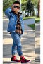 Boy's Plaid Hooded Brown Lumberjack Shirt with Tiger Pattern on the Back Jacket Jeans Bottom Top Set - 4