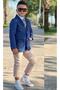 Boys' Classic Shirt with Tie Quilted Blue Coat Slim Pants Cut Pants Bottom Top Set - 2