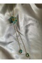 Blue Zircon Stone Flower Elevator Gold Y Low-Cut Necklace - 2