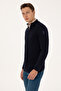 Men's Slim Fit Half Zipper Navy Blue Sweater 50307830-Vr033 - 3