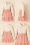 Blue 675-11-25 Floral Pattern Waist Belted Ruffled Girls' Dress 9/12 Years Old - 2