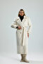 Di̇sere Women's Long Ecru Lined Coat with Waist Tie - 5