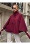 Trend Model Burgundy Colored Cashmere Fabric Women's Poncho - 4