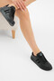 Unisex Black Thick Faylon Light Sole Striped Lace-Up Sports Shoes - 4