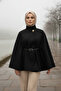 Black Gold Detailed Cashmere Cape Poncho 6100-Tes