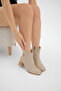 Women's Beige Tpu Sole Double Buckle Zippered Heeled Boots - 3
