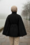 Black Gold Detailed Cashmere Cape Poncho 6100-Tes - 5