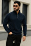 Men's Trend Winter Navy Blue Zippered Sweatshirt - 4