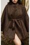 Brown Single Button Belted Faux Fur Oversized Poncho - 6
