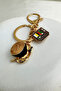 Golden Yellow Radio Cassette Detail Coffee Cup Bag Accessory Keychain - 2