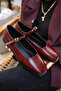 Flue Burgundy Women's Leather Buckle Flat Ballet Flats - 4