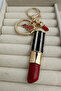 Golden Yellow Stone Detail Red Lipstick Bag Accessory Keychain - 3