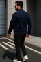 Men's Trend Oversized Navy Blue Zippered Sweatshirt - 6