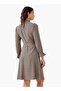 Abstract Print Mini Dress with High Neck and Tie-Up Belt - 3