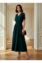 Belted Midi Dress with Short Sleeves and V-neck - 2