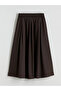 Xside Brown Elastic Waist Poplin Flared Skirt - 4