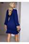 Women's long sleeve crew neck front flywheel imported crepe dress - 3