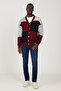 Burgundy-Gray Standard Fit Regular Cut V-Neck Fleece-Lined Soft Textured Knitwear Cardigan - 2