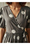 Polka Dot Print Midi Tiered Dress with Short Sleeves and Tie-Up Detail - 4