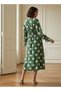 Polka Dot Print Midi Dress with Long Sleeves and Cinched Waist Detail - 3