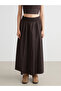 Xside Brown Elastic Waist Poplin Flared Skirt - 2