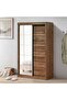 Supreme New 2-Door Compact Sliding Door Wardrobe with Mirrors - Light Walnut Wood, 121x57.5x210cm