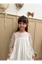 White Skirt with Ruffles at the Hem Long Ruffle Tulle Sleeve Velvet Fabric Girls Kids Baby Girl Dress - 2