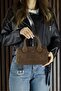 Light Brown Genuine Cowhide Suede Zippered Small Size Daily Shoulder Bag with Hanging Inner Pocket