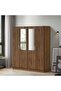Supreme 4-Door Wardrobe with Mirror - Light Walnut, Engineered Wood, 5 Shelves, 2-Year Warranty